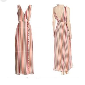 Wayf Wrap Around Colorful Festival Striped Sleeveless Formal Maxi Dress